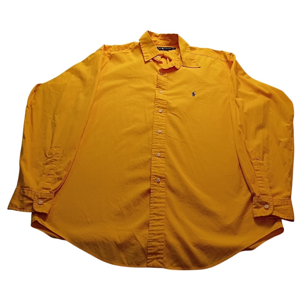 Ralph Lauren Button Down Men's Classic Fit Pony Logo Yellow Long Sleeve Size L